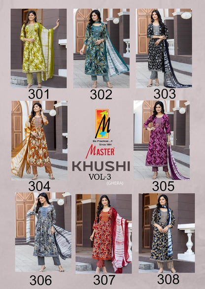 Khushi Vol 3 Ghera Master Rayon Capsule Readymade Suits Supplier Gujarat