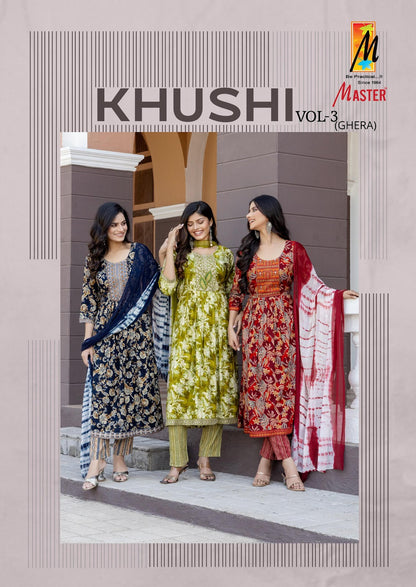 Khushi Vol 3 Ghera Master Rayon Capsule Readymade Suits Supplier Gujarat