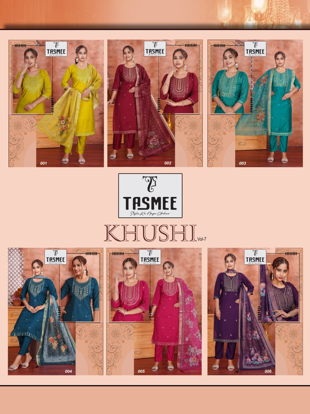 Khushi Vol 7 Tasmee Roman Silk Readymade Pant Style Suits Wholesale Rate