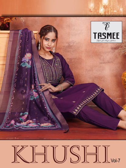 Khushi Vol 7 Tasmee Roman Silk Readymade Pant Style Suits Wholesale Rate