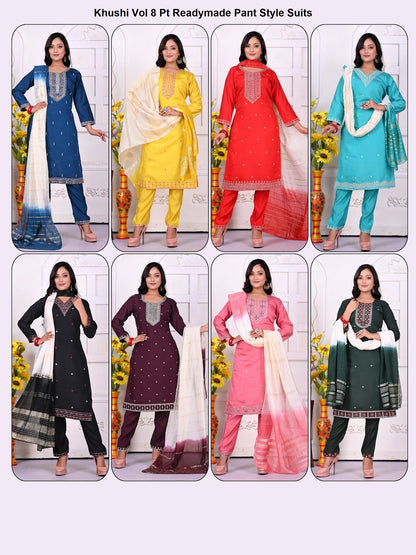 Khushi Vol 8 Pt Roman Silk Readymade Pant Style Suits Manufacturer