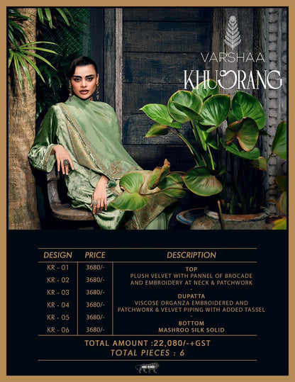 Khusrang Varshaa Velvet Suits Wholesale