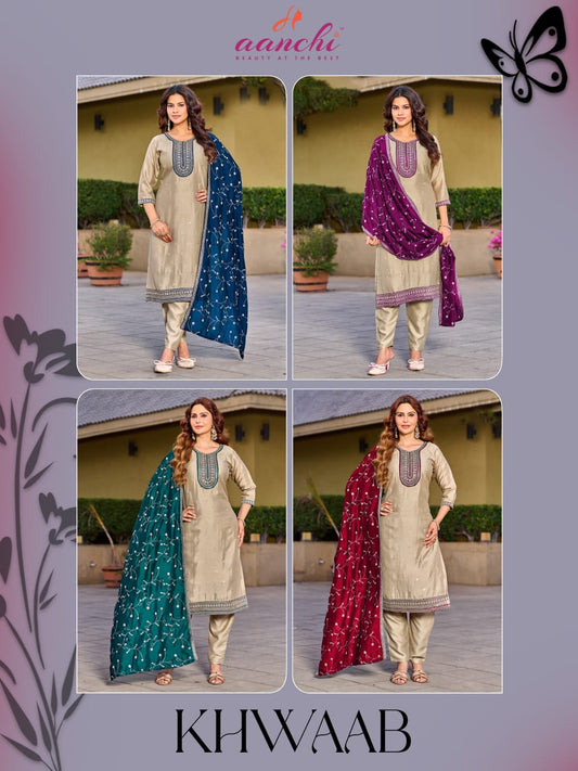 Khwaab Aanchi Vichitra Silk Readymade Pant Style Suits Supplier