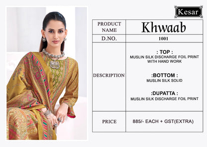 Khwaab Kesar Muslin Silk Pant Style Suits Wholesale Price