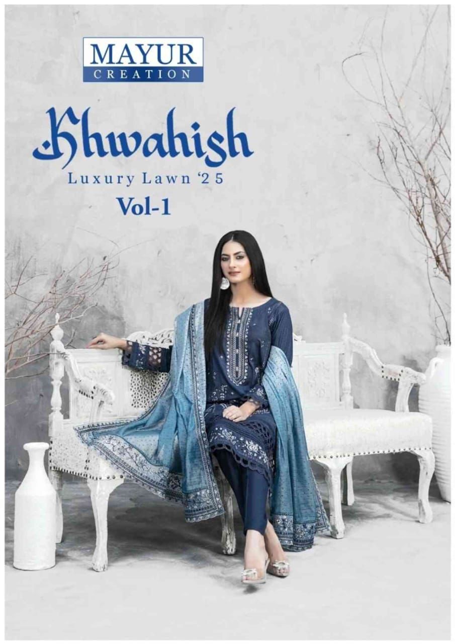 Khwahish Vol 1 Luxury Lawn 25 Mayur Creation Cotton Karachi Salwar Suits Wholesale Rate
