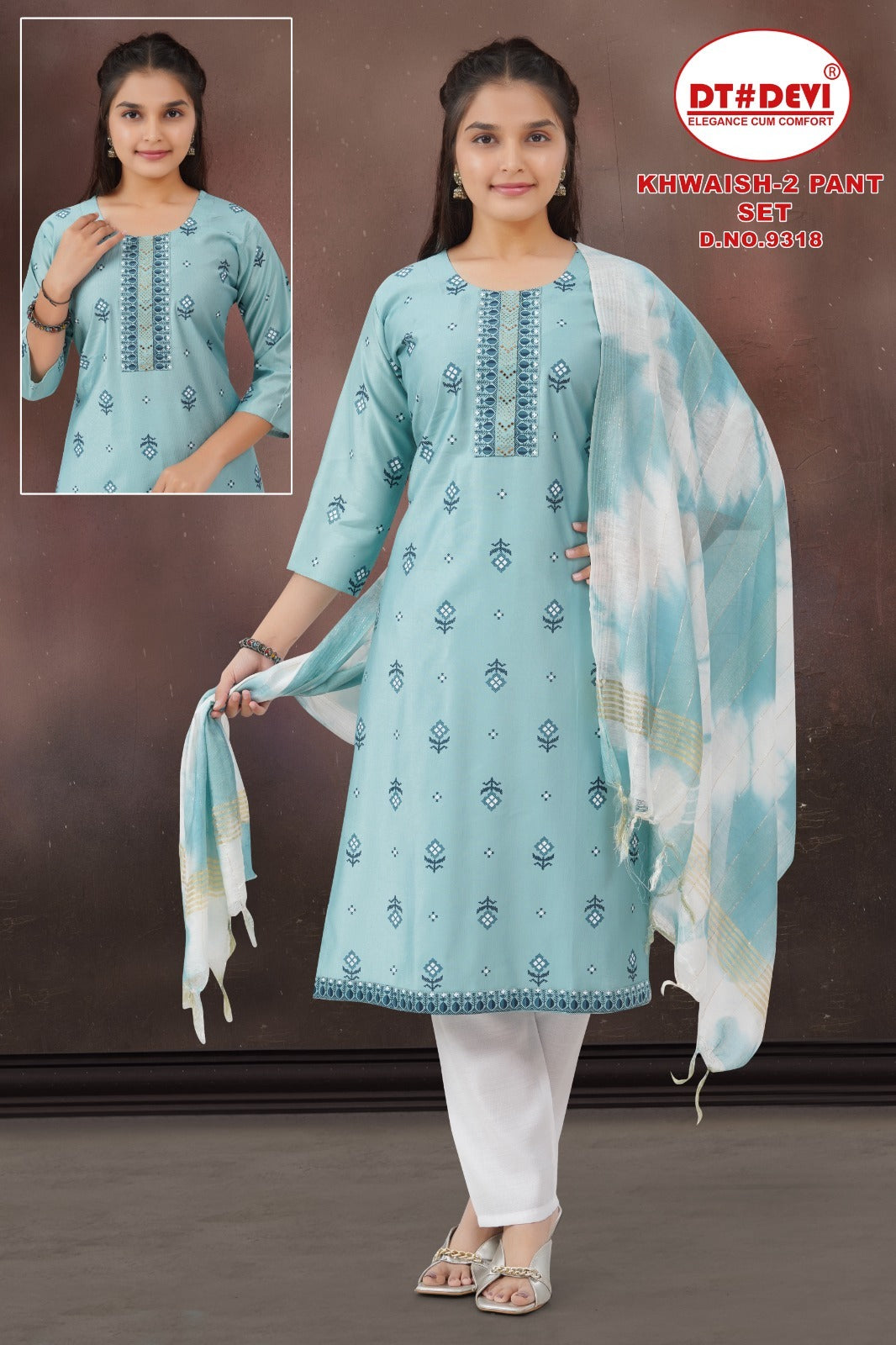 Khwaish 2 Dn 9318 Dt Devi Gadwal Silk Girls Readymade Pant Suits Supplier India