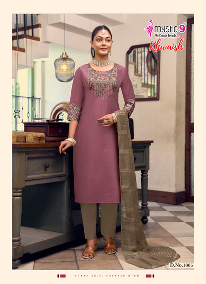 Khwaish Vol 1 Mystic 9 Roman Silk Readymade Pant Style Suits Wholesaler Gujarat