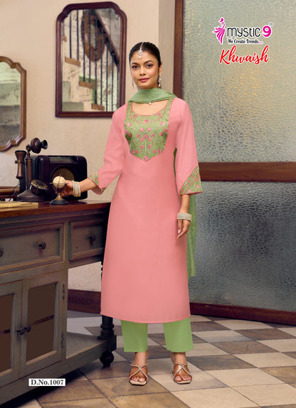 Khwaish Vol 1 Mystic 9 Roman Silk Readymade Pant Style Suits Wholesaler Gujarat