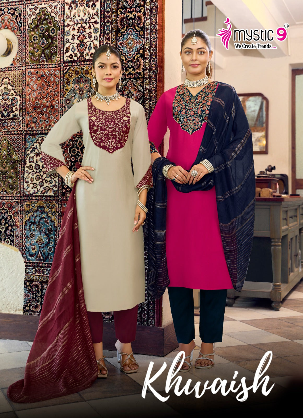 Khwaish Vol 1 Mystic 9 Roman Silk Readymade Pant Style Suits Wholesaler Gujarat