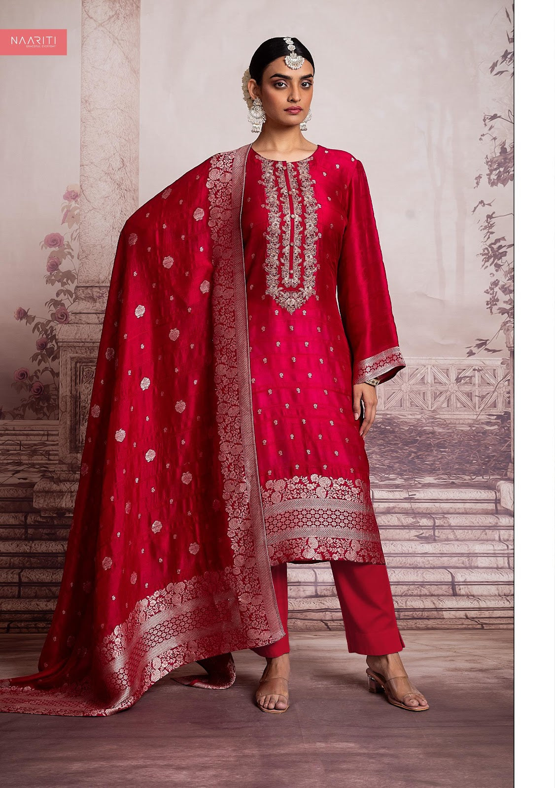 Khwali Naariti Silk Jacquard Pant Style Suits Wholesale