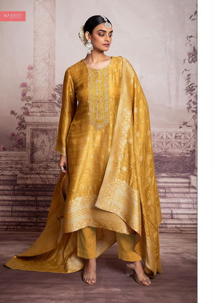 Khwali Naariti Silk Jacquard Pant Style Suits Wholesale