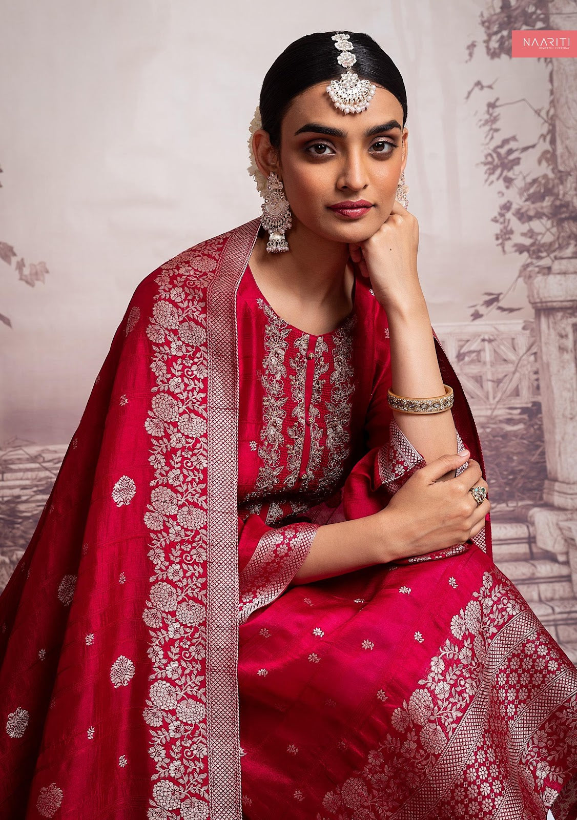 Khwali Naariti Silk Jacquard Pant Style Suits Wholesale