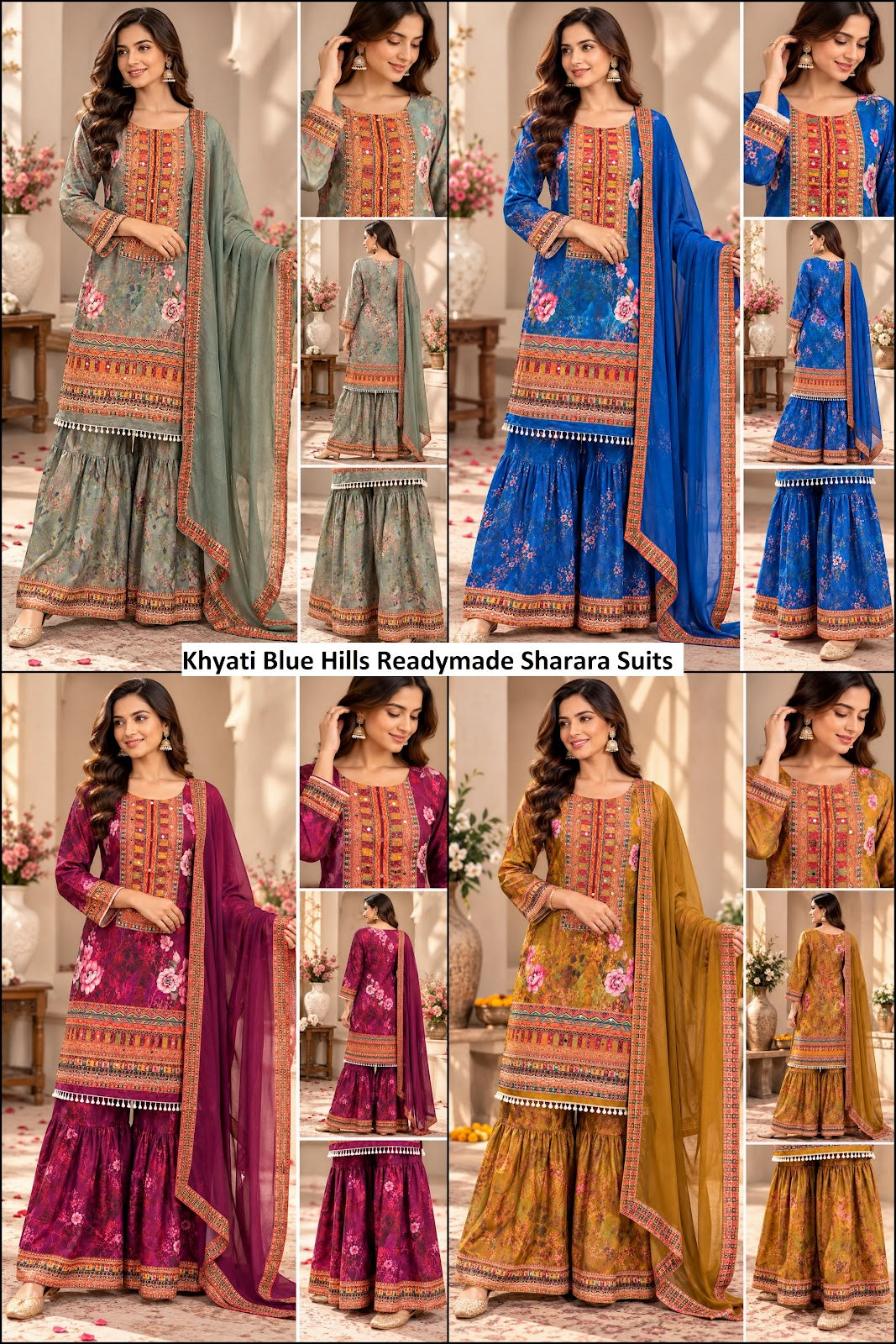 Khyati Blue Hills Muslin Readymade Sharara Suits Manufacturer India