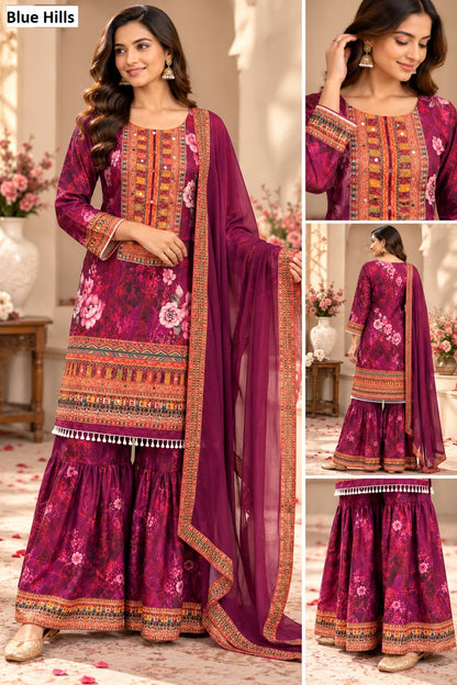 Khyati Blue Hills Muslin Readymade Sharara Suits Manufacturer India