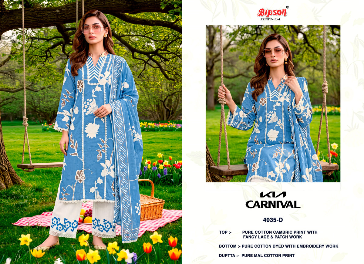 Kia Carnival 4034-4035 Bipson Prints Cotton Cambric Plazzo Style Suits Manufacturer