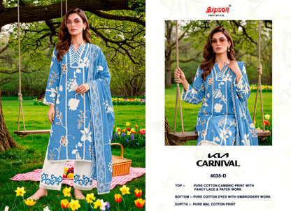 Kia Carnival 4034-4035 Bipson Prints Cotton Cambric Plazzo Style Suits Manufacturer