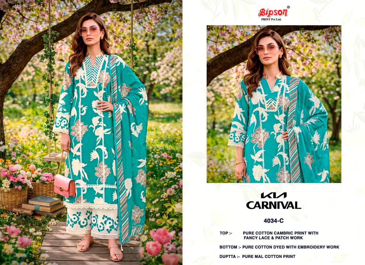 Kia Carnival 4034-4035 Bipson Prints Cotton Cambric Plazzo Style Suits Manufacturer