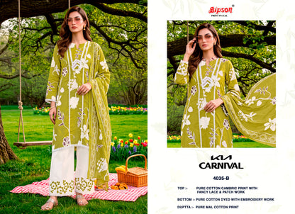 Kia Carnival 4034-4035 Bipson Prints Cotton Cambric Plazzo Style Suits Manufacturer