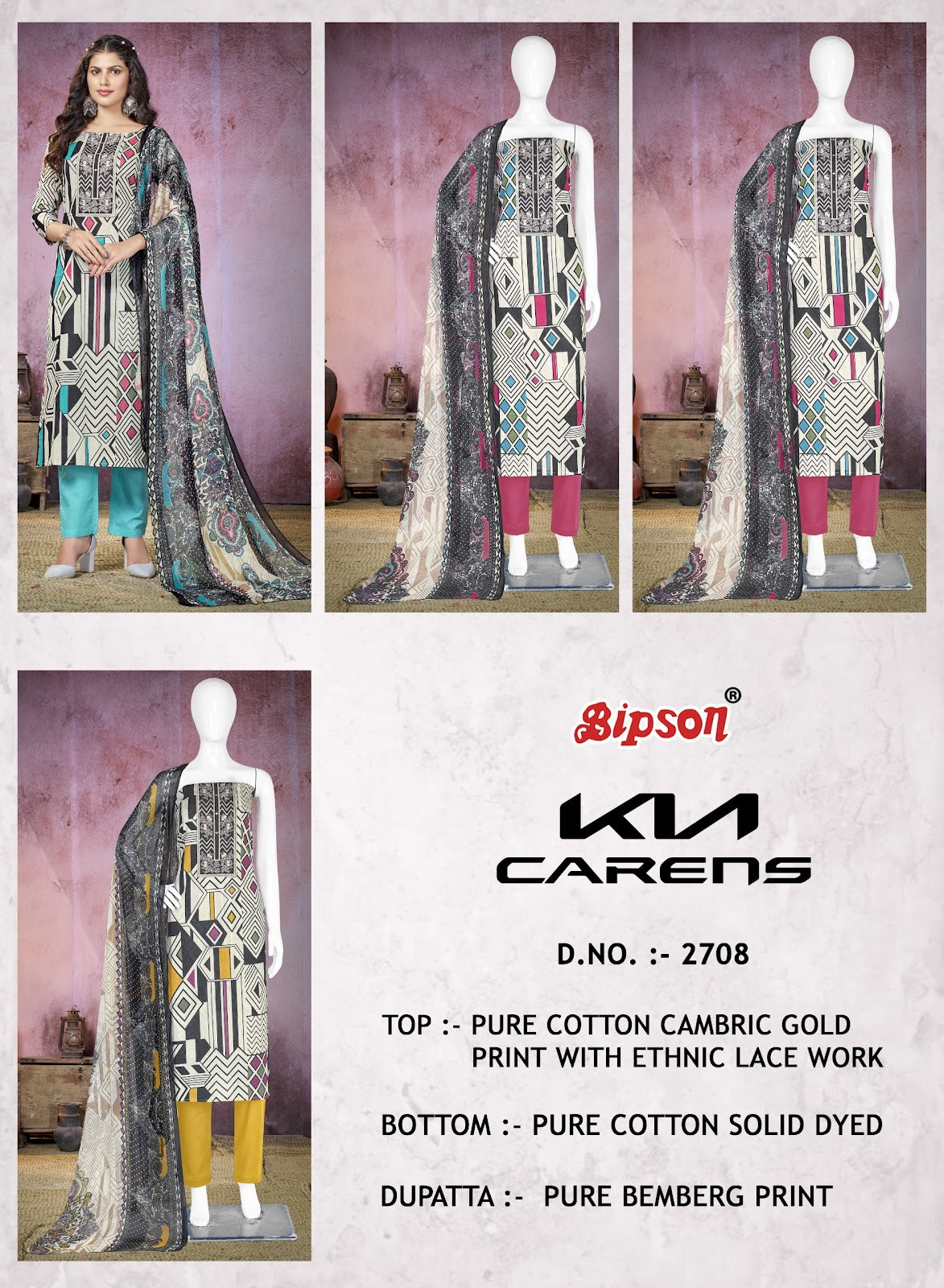 Kia Carens 2708 Bipson Prints Cambric Cotton Pant Style Suits Supplier Ahmedabad