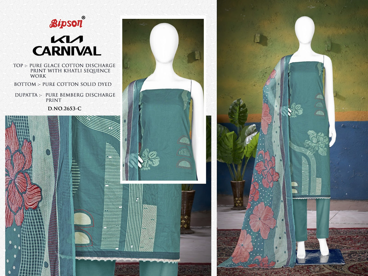 Kia Carnival 2653 Bipson Prints Cotton Pant Style Suits Supplier India