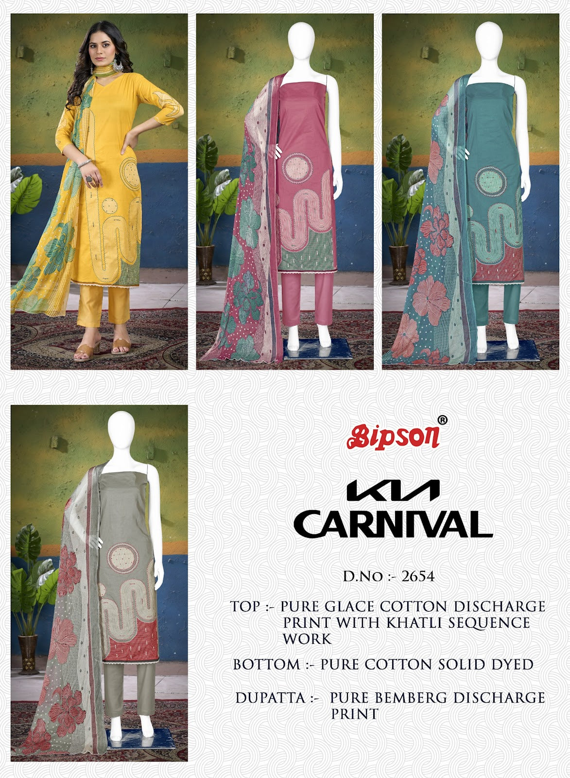 Kia Carnival 2654 Bipson Prints Cotton Pant Style Suits Exporter India