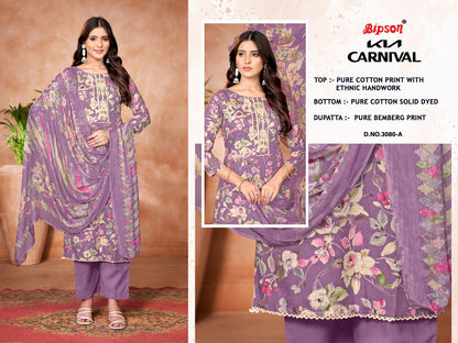 Kia Carnival 3080 Bipson Prints Pure Cotton Pant Style Suits Wholesale Rate