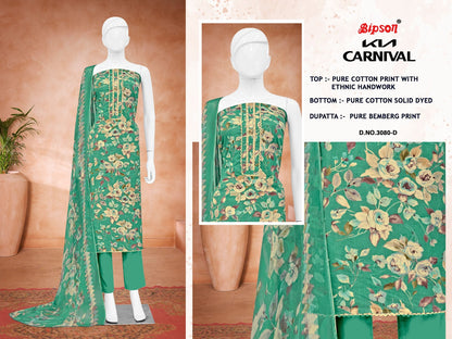 Kia Carnival 3080 Bipson Prints Pure Cotton Pant Style Suits Wholesale Rate