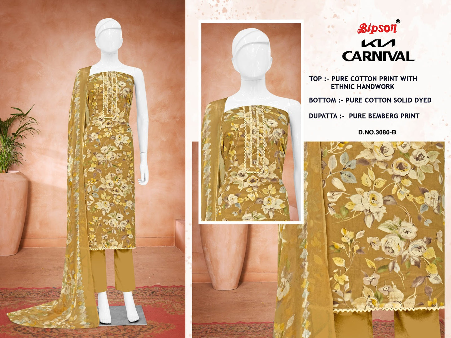 Kia Carnival 3080 Bipson Prints Pure Cotton Pant Style Suits Wholesale Rate