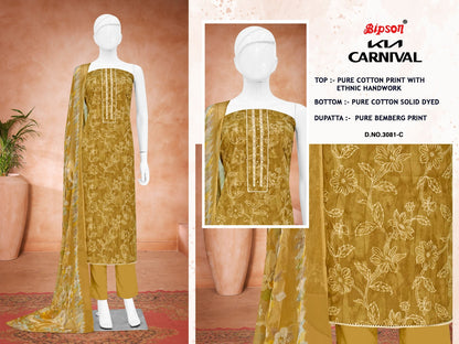 Kia Carnival 3081 Bipson Prints Pure Cotton Pant Style Suits Wholesaler