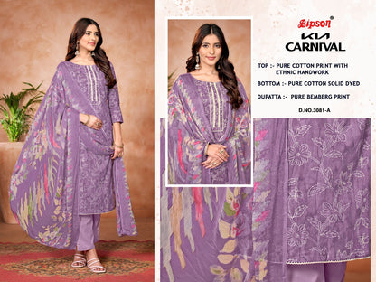 Kia Carnival 3081 Bipson Prints Pure Cotton Pant Style Suits Wholesaler