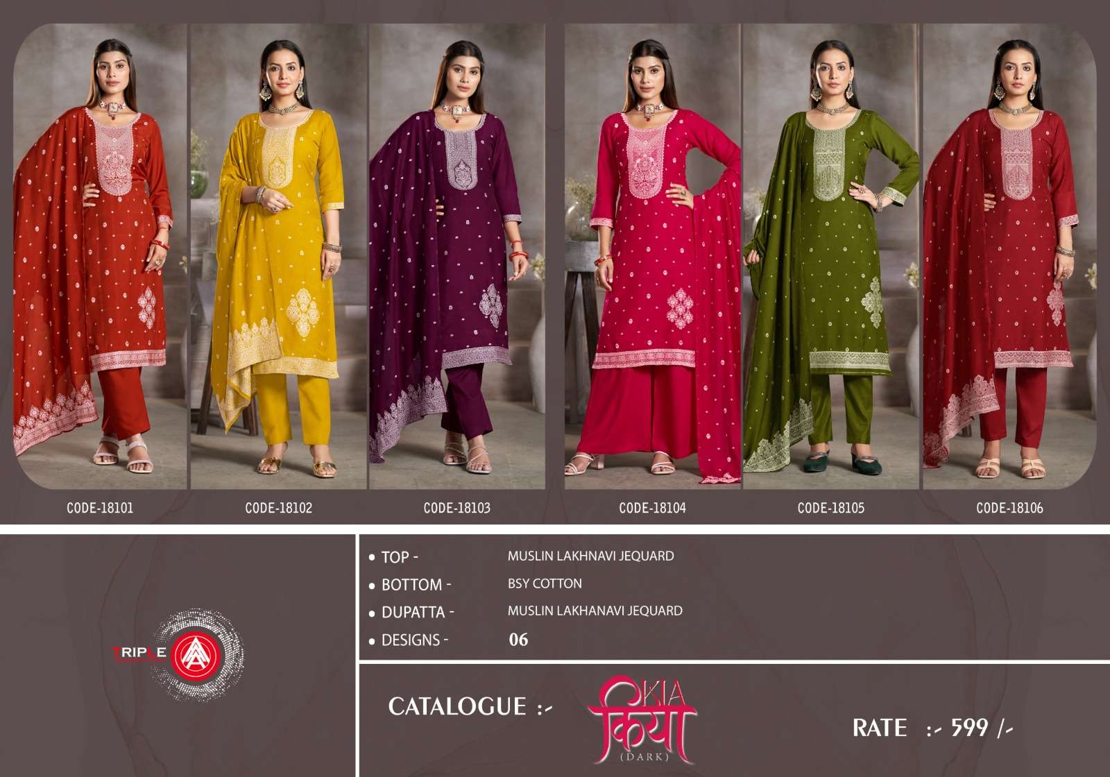 Kia Dark Triple Aaa Muslin Pant Style Suits Wholesale