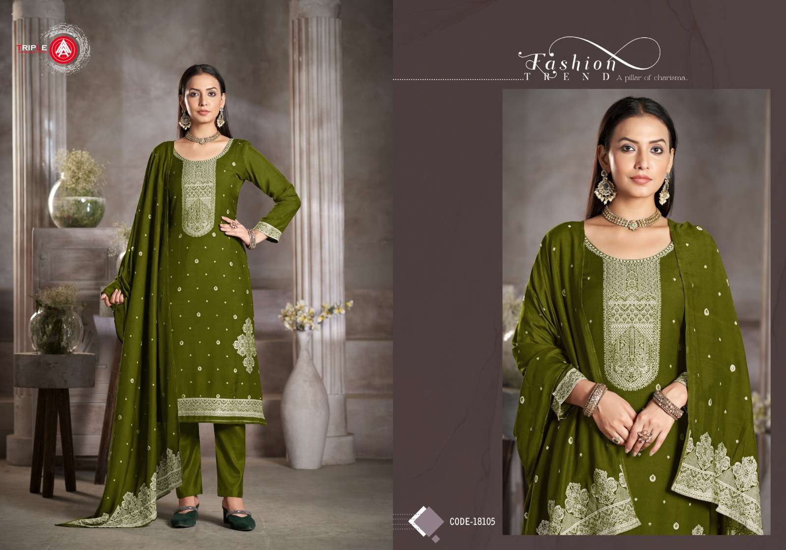 Kia Dark Triple Aaa Muslin Pant Style Suits Wholesale