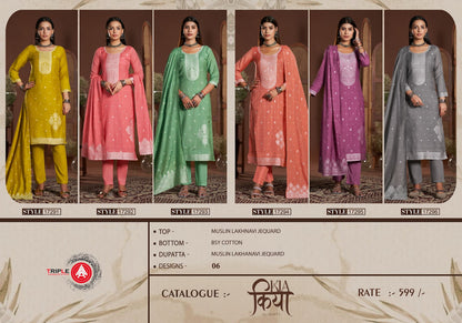 Kia Light Triple Aaa Muslin Jacquard Pant Style Suits Wholesale Rate