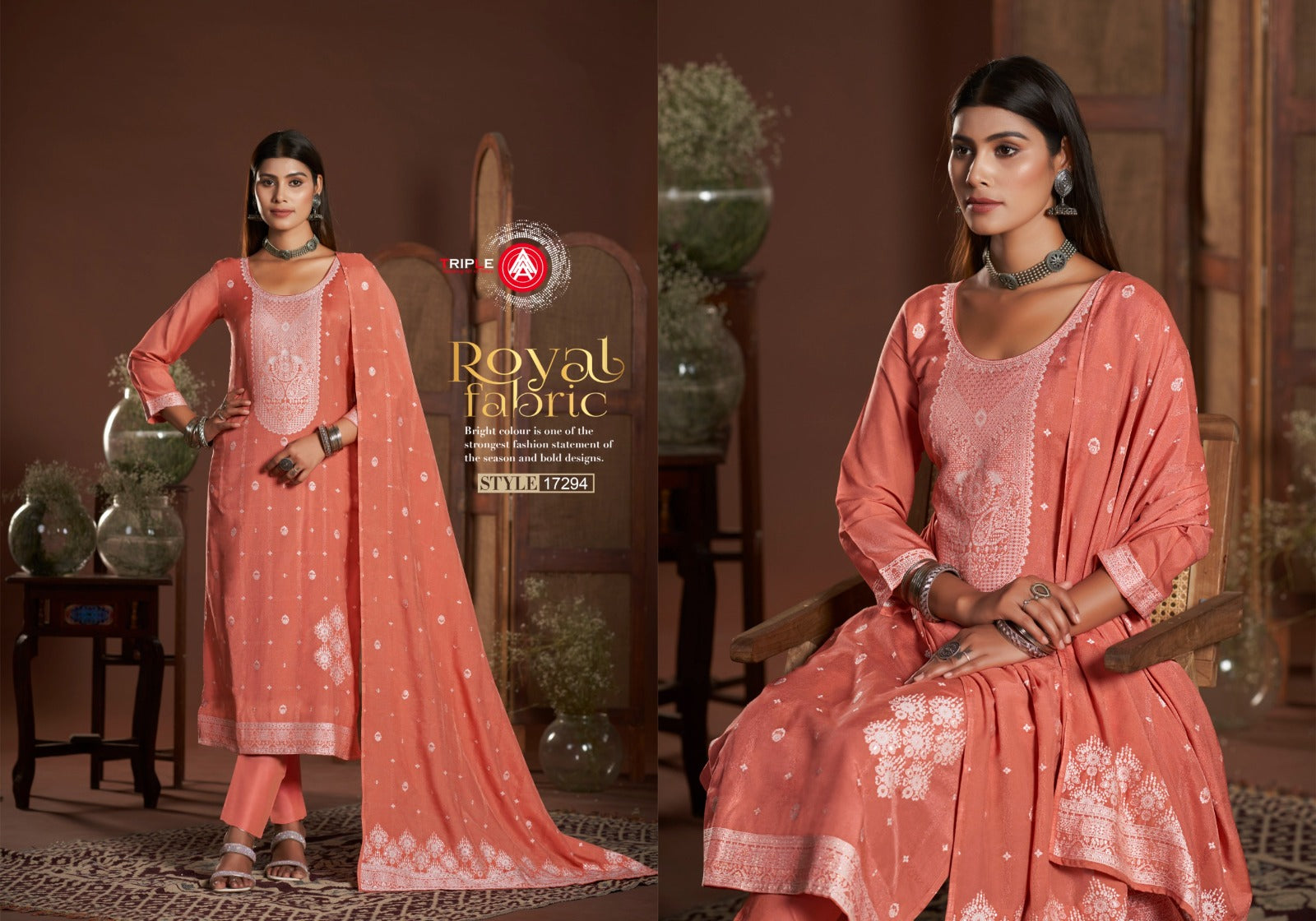 Kia Light Triple Aaa Muslin Jacquard Pant Style Suits Wholesale Rate