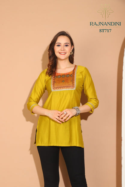 Kiara Rajnandini Roman Silk Short Kurtis Supplier Ahmedabad