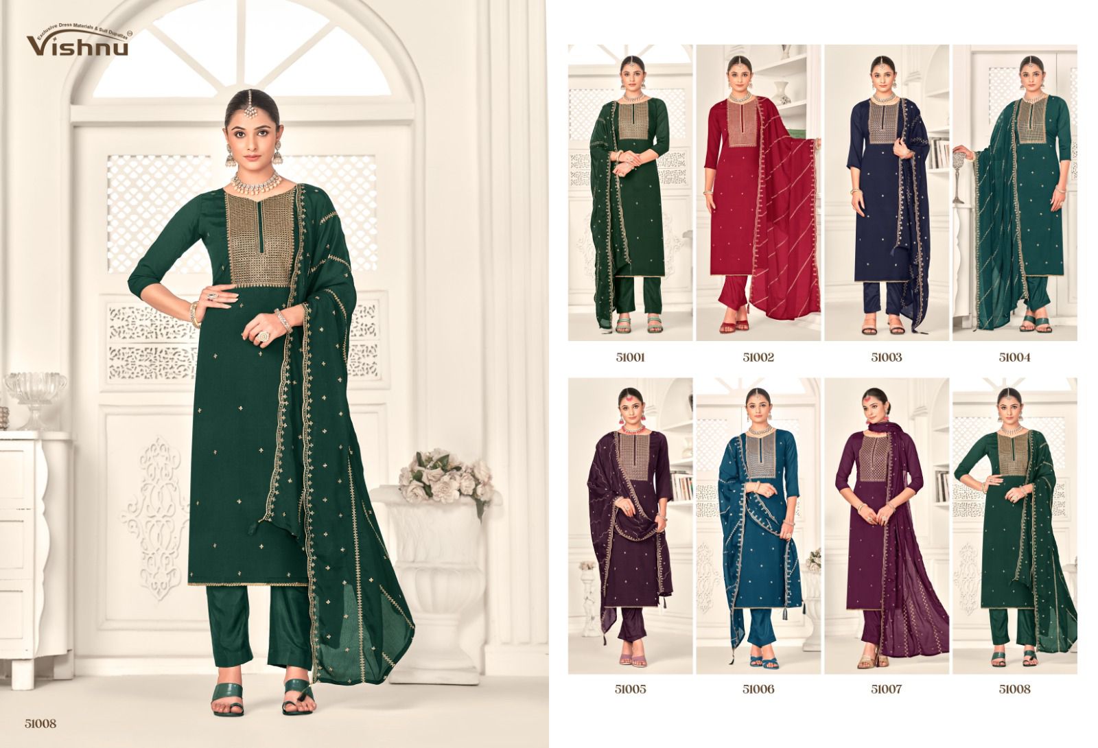 Kiara Vishnu Impex Chinon Silk Pant Style Suits Supplier