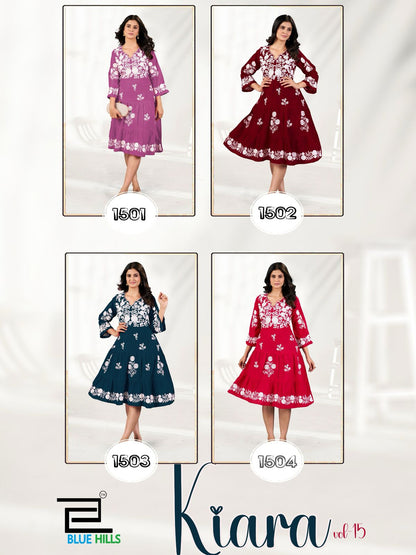 Kiara Vol 15 Blue Hills Rayon 14Kg Midi Dress Wholesaler Gujarat