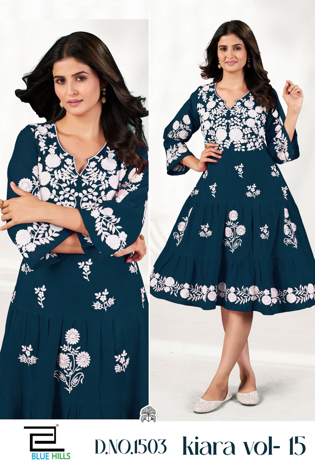 Kiara Vol 15 Blue Hills Rayon 14Kg Midi Dress Wholesaler Gujarat