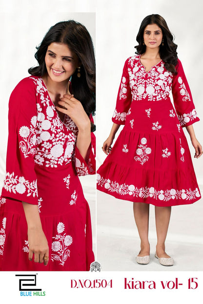Kiara Vol 15 Blue Hills Rayon 14Kg Midi Dress Wholesaler Gujarat