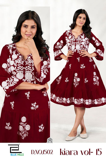 Kiara Vol 15 Blue Hills Rayon 14Kg Midi Dress Wholesaler Gujarat
