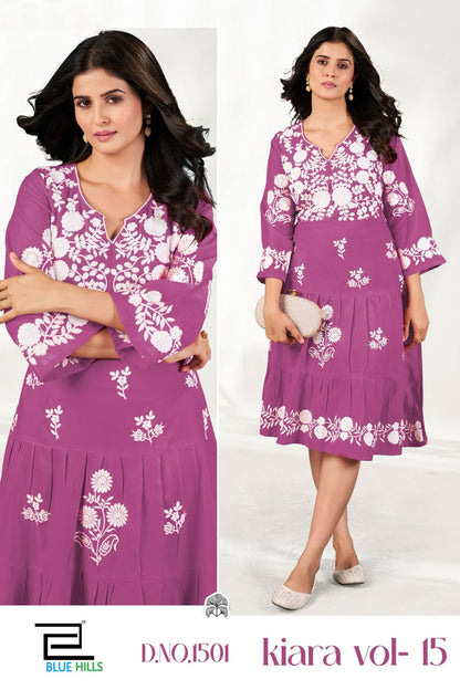 Kiara Vol 15 Blue Hills Rayon 14Kg Midi Dress Wholesaler Gujarat