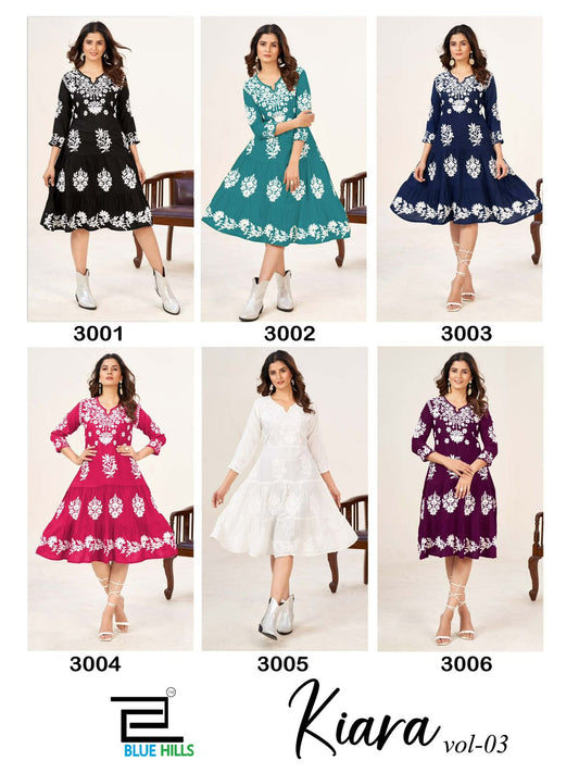 Kiara Vol 3-Colours Blue Hills Rayon 14Kg One Piece Wholesale Rate