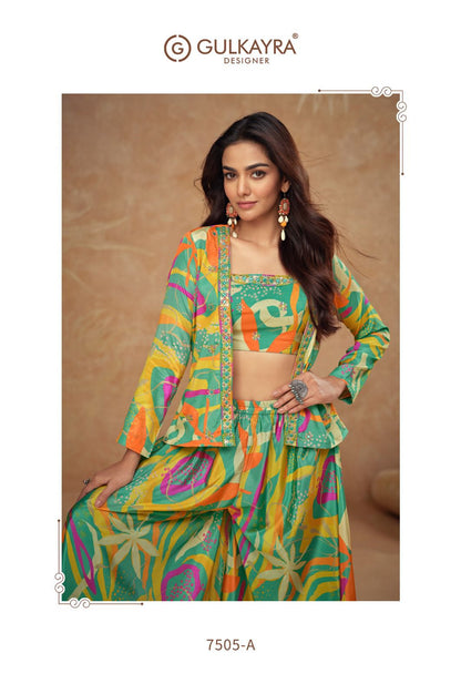 Kiera Gulkayra Designer Chinon Silk Indo Western Pair Supplier Ahmedabad