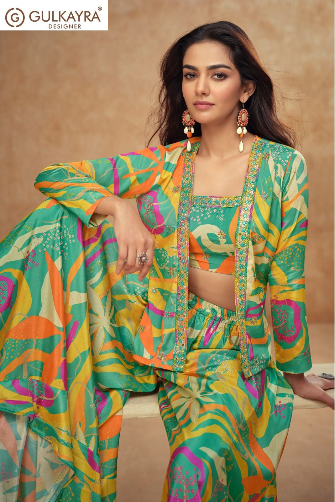 Kiera Gulkayra Designer Chinon Silk Indo Western Pair Supplier Ahmedabad