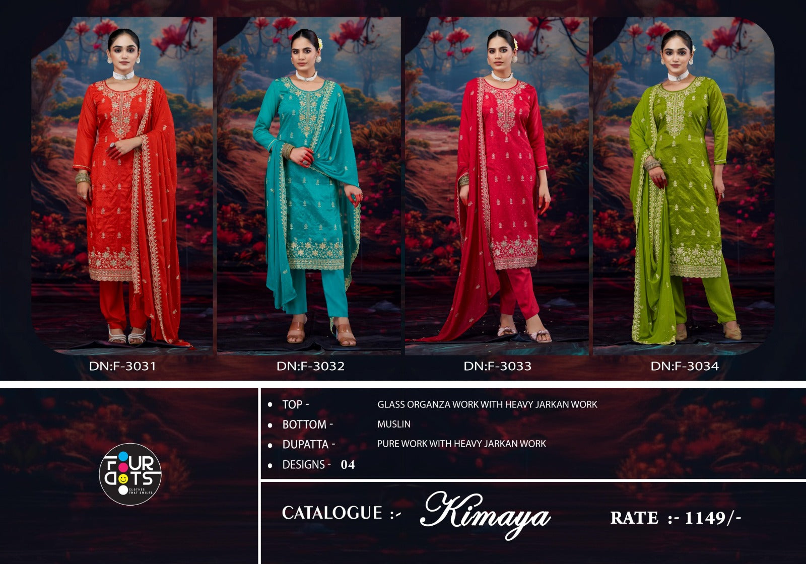 Kimaya Four Dots Organza Pant Style Suits Wholesale Price