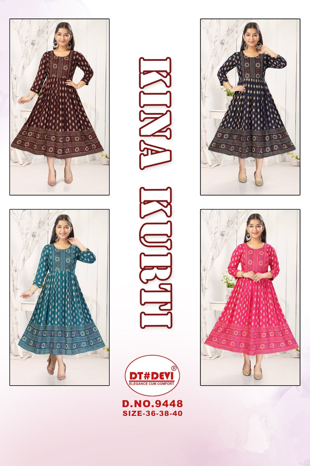 Kina D No 9448 Dt Devi Rayon Girls Anarkali Kurti Wholesaler India
