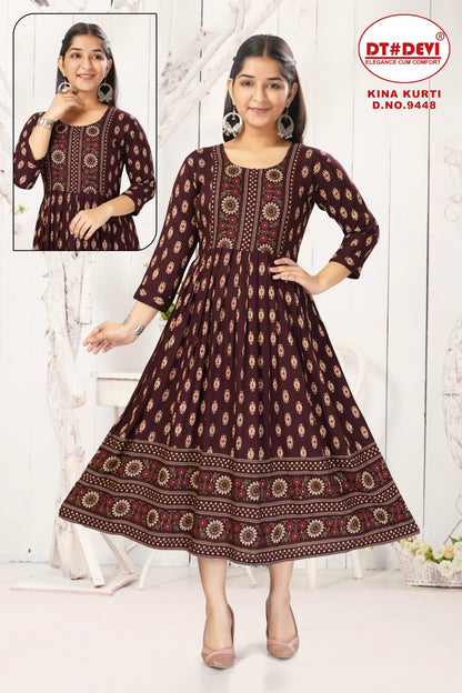 Kina D No 9448 Dt Devi Rayon Girls Anarkali Kurti Wholesaler India