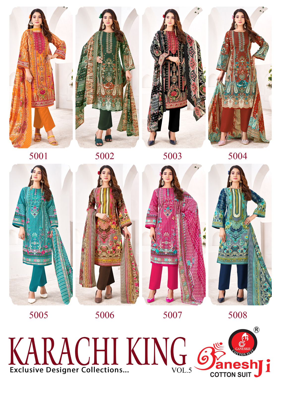 King Vol 5 Ganeshji Cotton Karachi Salwar Suits Wholesale Price