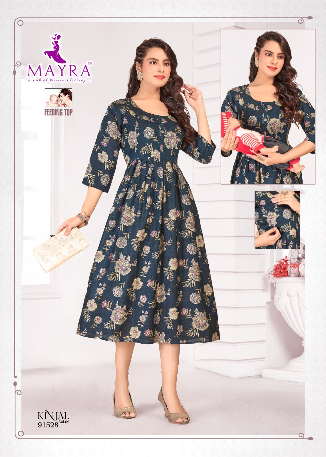 Kinjal Vol 2 Mayra Vertican Feeding Kurtis Exporter Ahmedabad