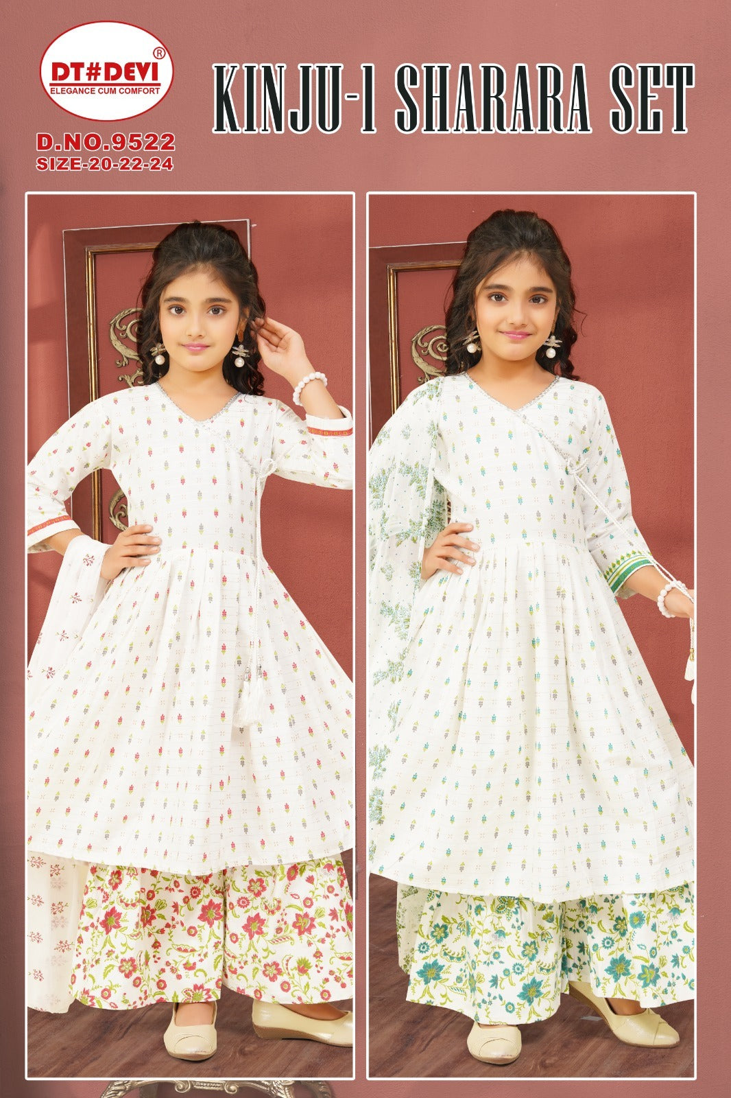 Kinju 1 Dn 9522 Dt Devi Cotton Readymade Girls Sharara Suits Manufacturer Gujarat